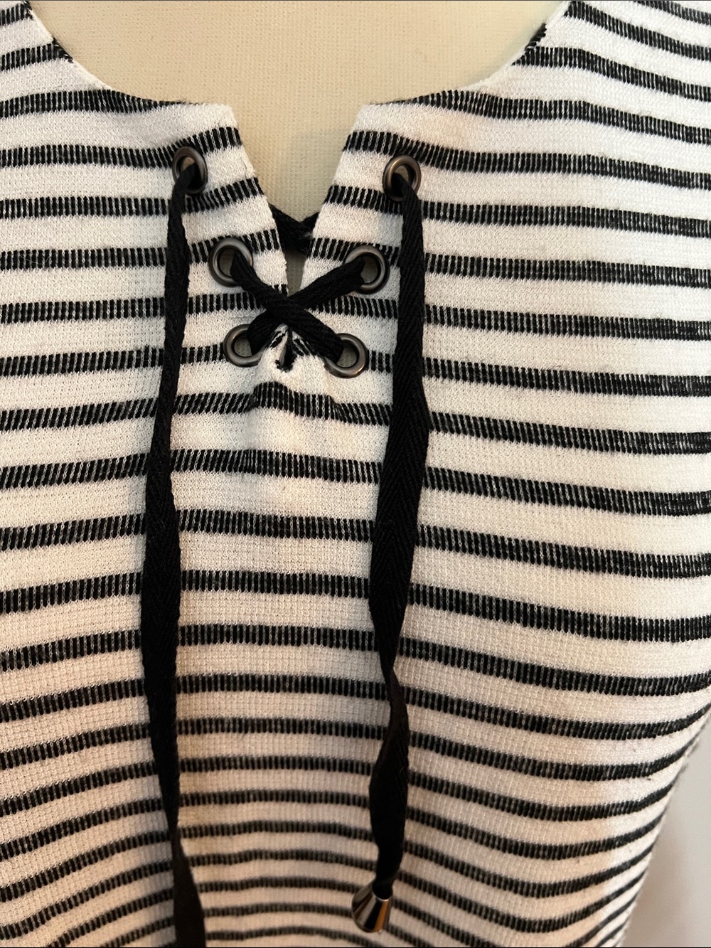 Christopher & Banks Black & White Striped Sleeveless Tunic High Low Hem Top - Picture 5 of 13
